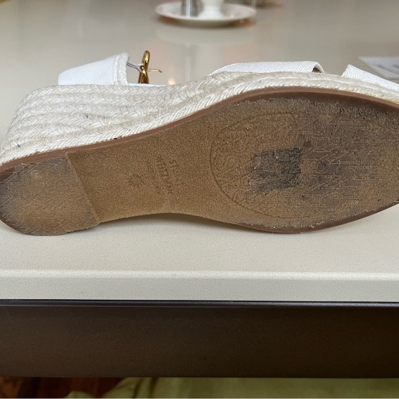 Stuart Weitzman Cream Espadrilles with Ankle Strap and Gold Accents - Picture 8 of 11